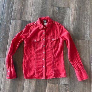 The North Face women's red button front 100% cotton hiking shirt sz S